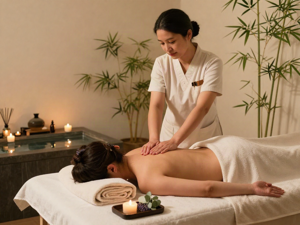 Experience relaxing 마포출장안마 at a serene spa with a calming atmosphere, showcasing a massage therapist in action.