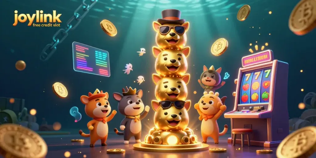 Spin to win with joylink free credit slot showcasing vibrant casino elements in a dynamic scene.