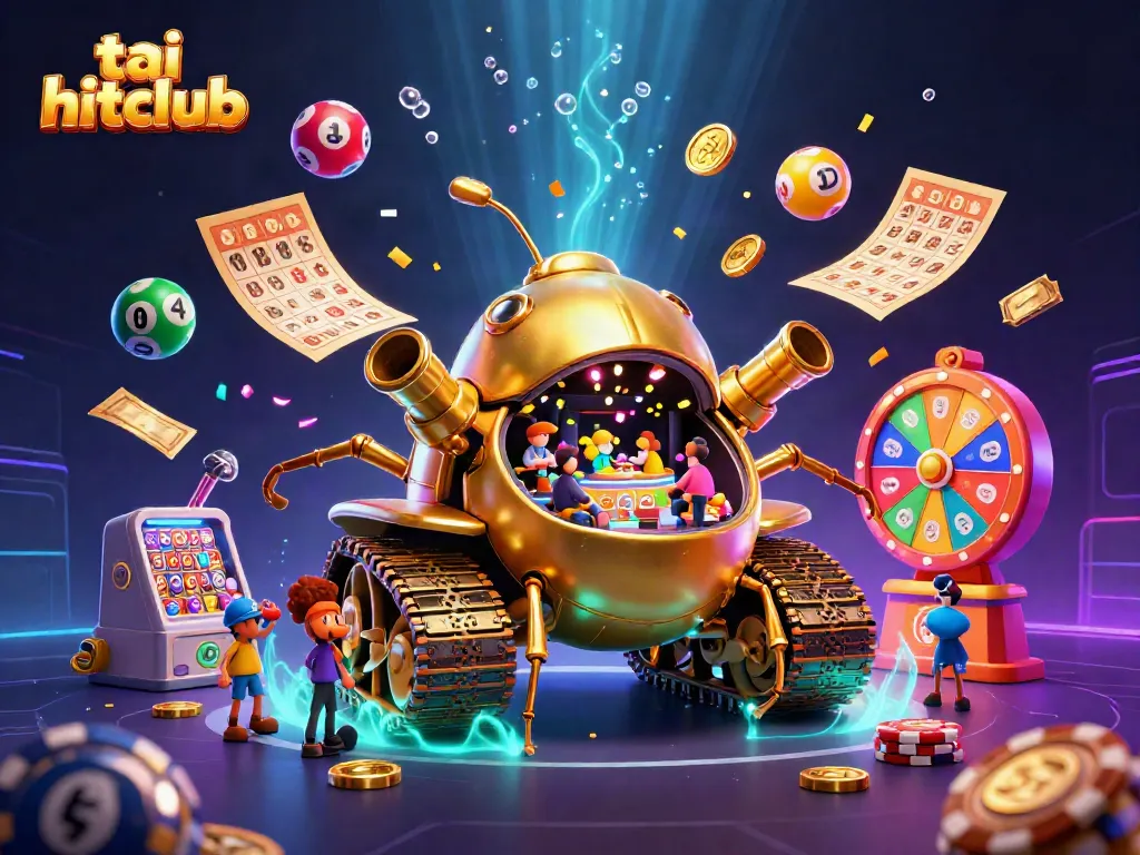 Experience the excitement of tai hitclub with vibrant games and dynamic bonuses in this detailed illustration.